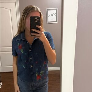 Floral Embroidered Denim Shirt